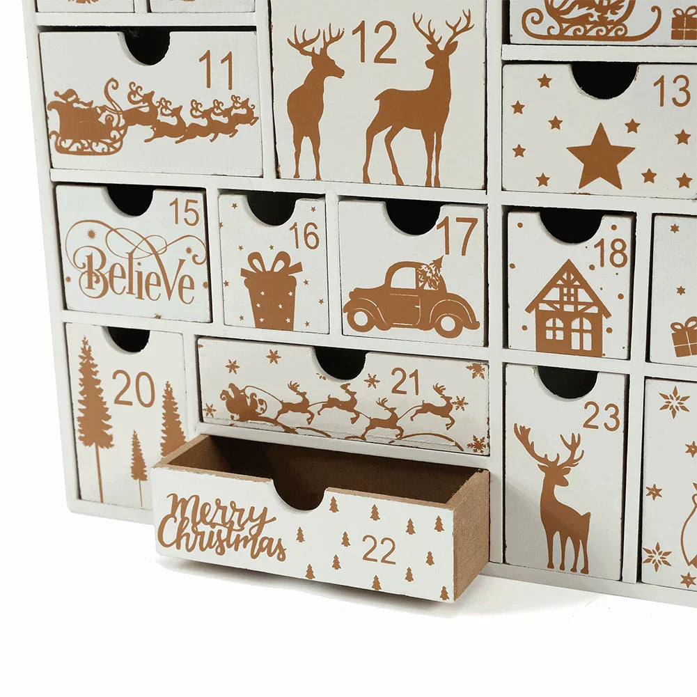 Weihnachtlicher Holz-Adventskalender mit 24 Schubladen