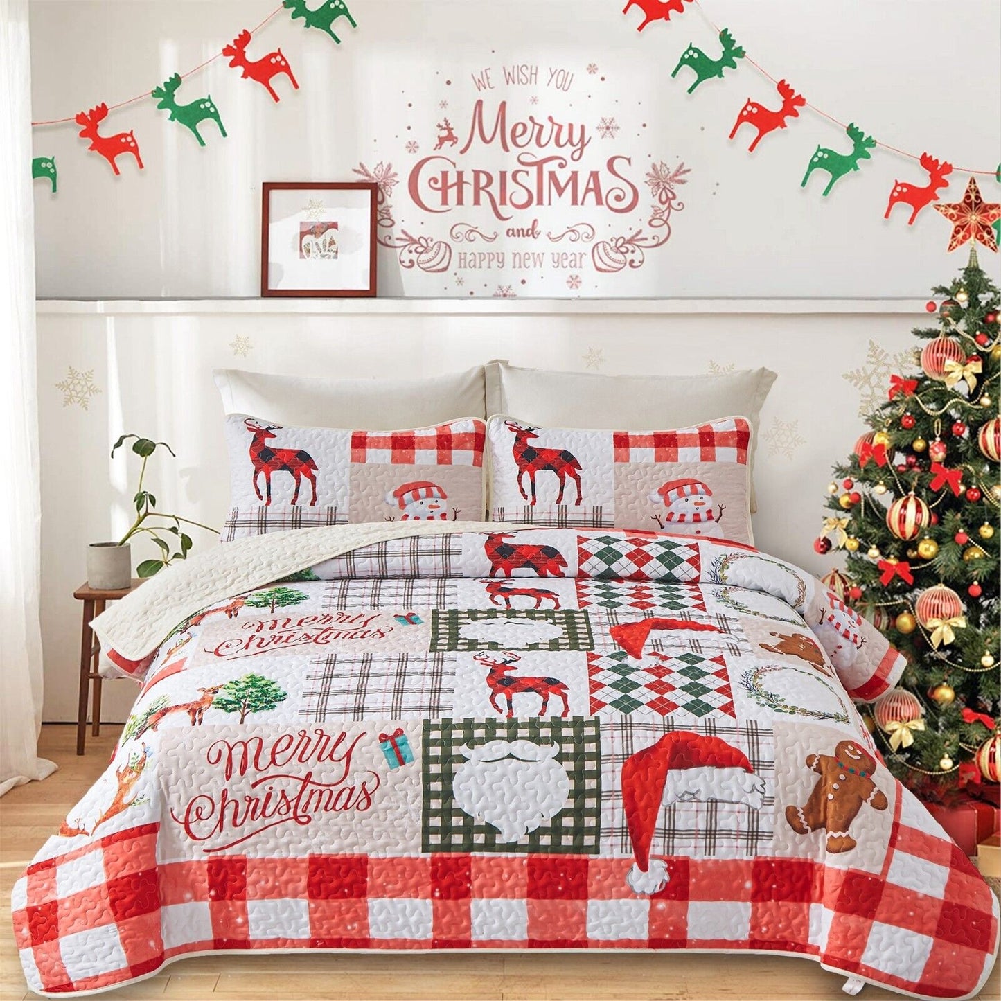 NNEDSZ Ethereal christmas Dreamy Lightweight 3 Pc Bedspread & Pillow Cover Set