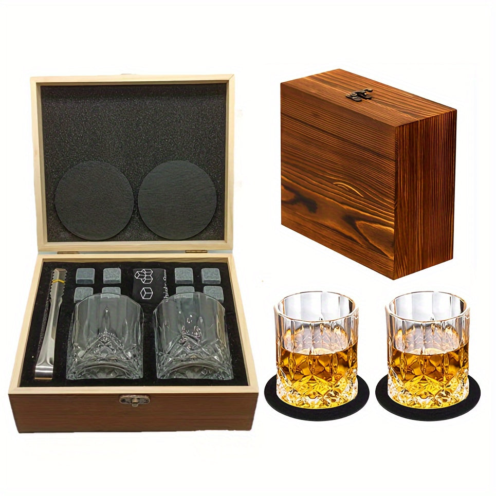 Whiskeyglas Geschenkset mit Kühlsteinen & Zange