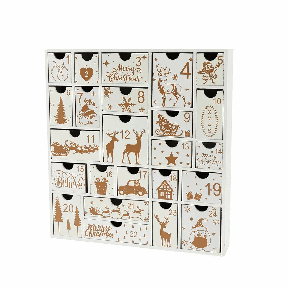 Weihnachtlicher Holz-Adventskalender mit 24 Schubladen