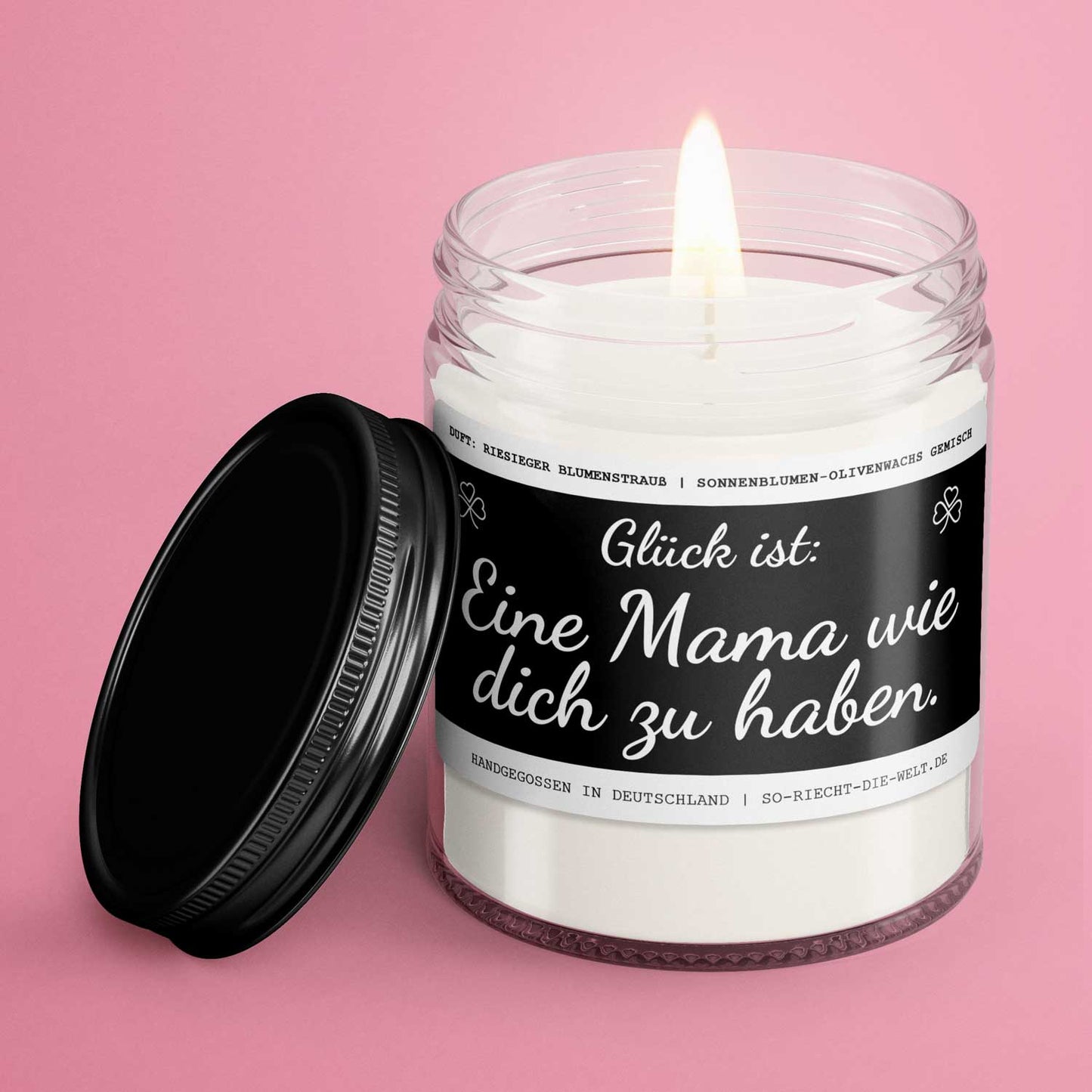 Mama Duftkerze "Glück ist, eine Mama wie dich zu haben." Duft: riesiger Blumenstrauß