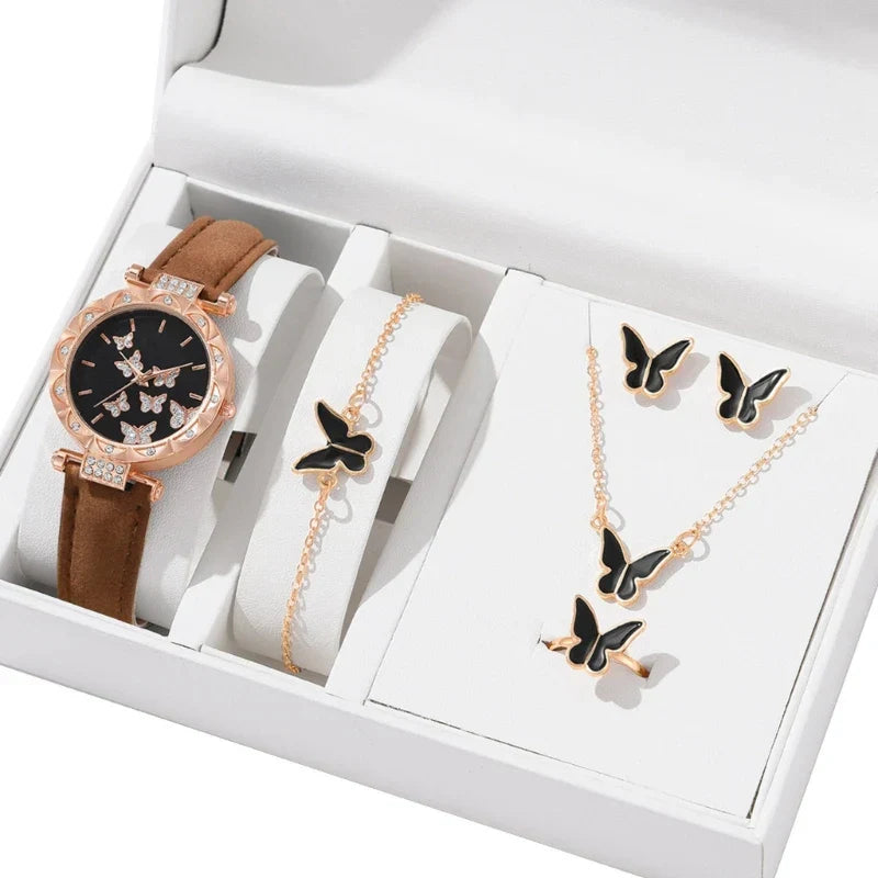 Butterfly Schmuckset mit Uhr – Eleganz & Leichtigkeit in Braun
