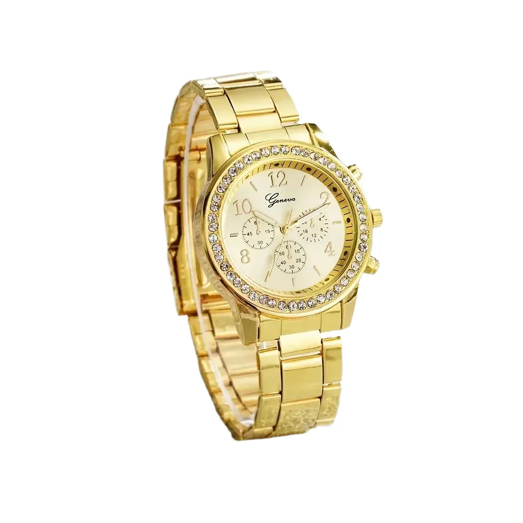 Damen Luxus Gold Uhr & Schmuckset (5-teilig) – Glanzvoll & Elegant