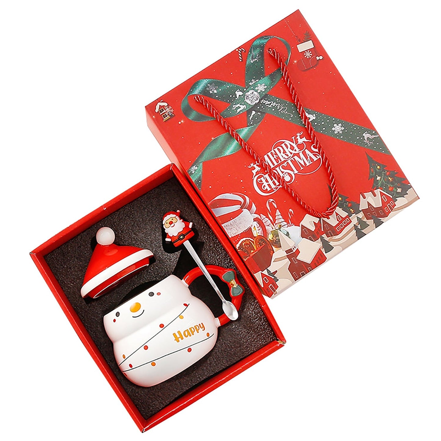 NNEDSZ Christmas Cup Gift Box Ceramic Mug Set Mug Gift Set Christmas Coffee Cup(Snowman)-0