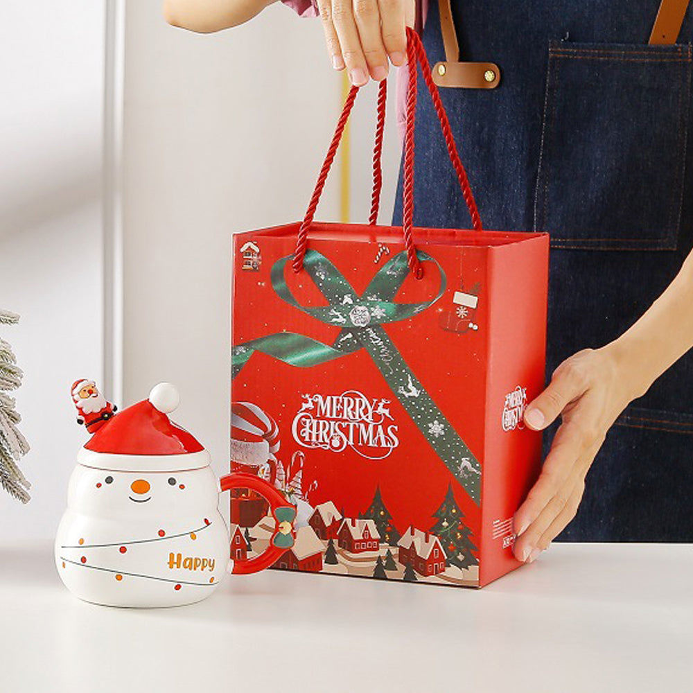 NNEDSZ Christmas Cup Gift Box Ceramic Mug Set Mug Gift Set Christmas Coffee Cup(Snowman)-2