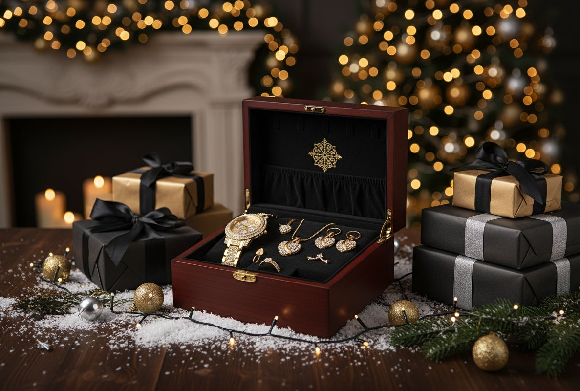 Damen Gold Quarz Uhren- & Schmuckset – Zeitlose Eleganz