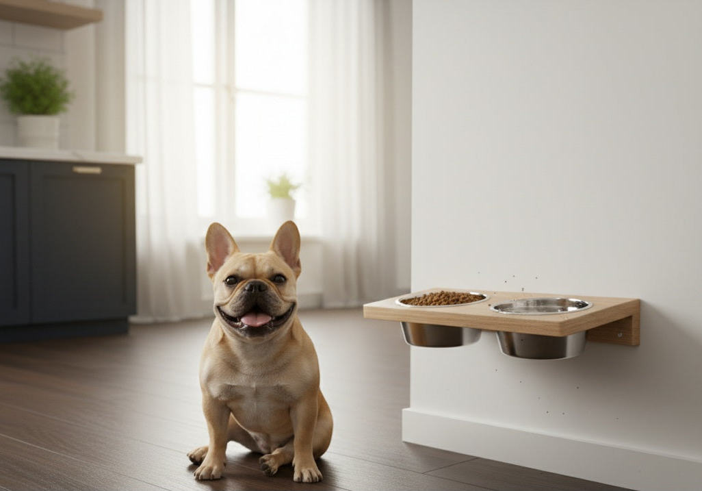 Schwebe-Futterstation aus Holz – Wandmontierte Futterstelle für Hunde & Katzen