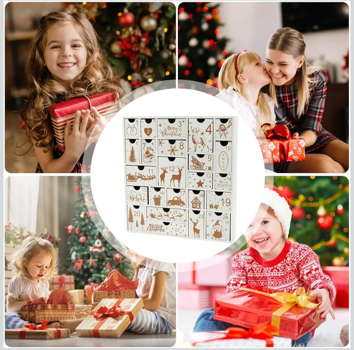 Weihnachtlicher Holz-Adventskalender mit 24 Schubladen