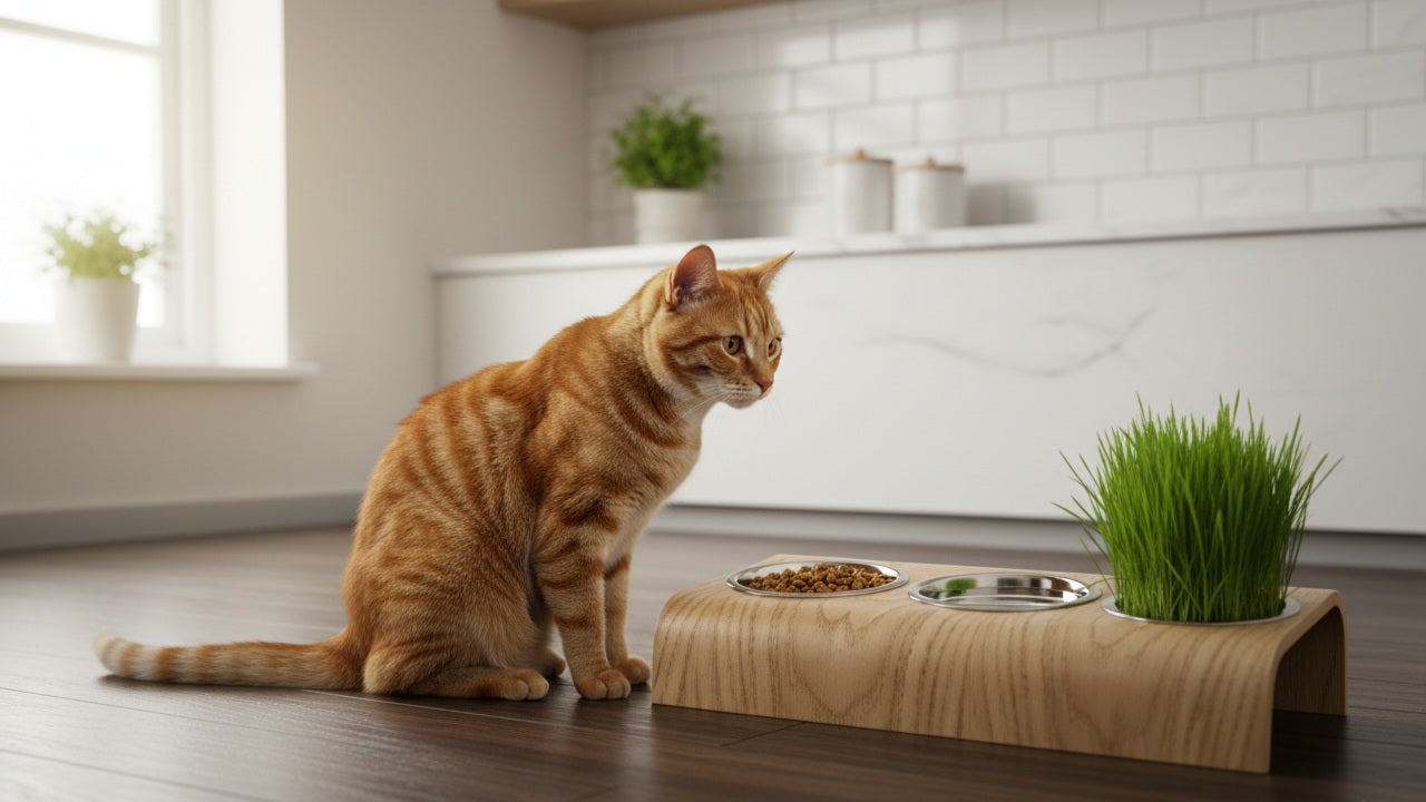 Holz-Futterstation für Hunde & Katzen mit 3 Edelstahlnäpfen – Stilvoll, Hygienisch & Ergonomisch