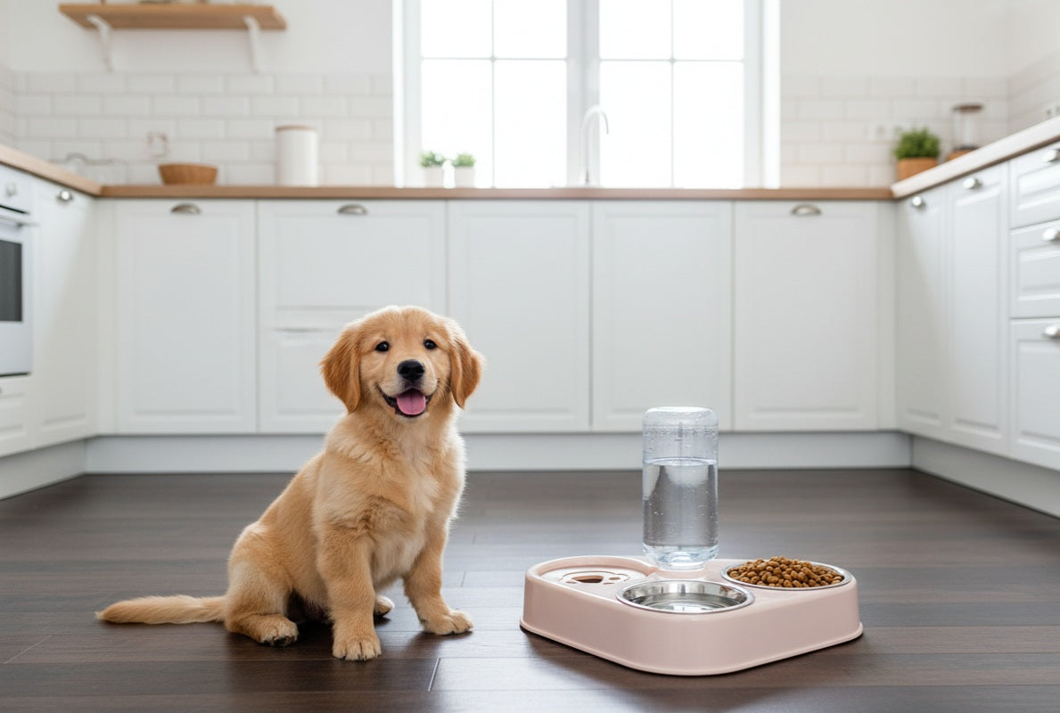 500 ml Hunde- & Katzennapf mit automatischer Wasserflasche – Doppelnapf-Set aus Edelstahl