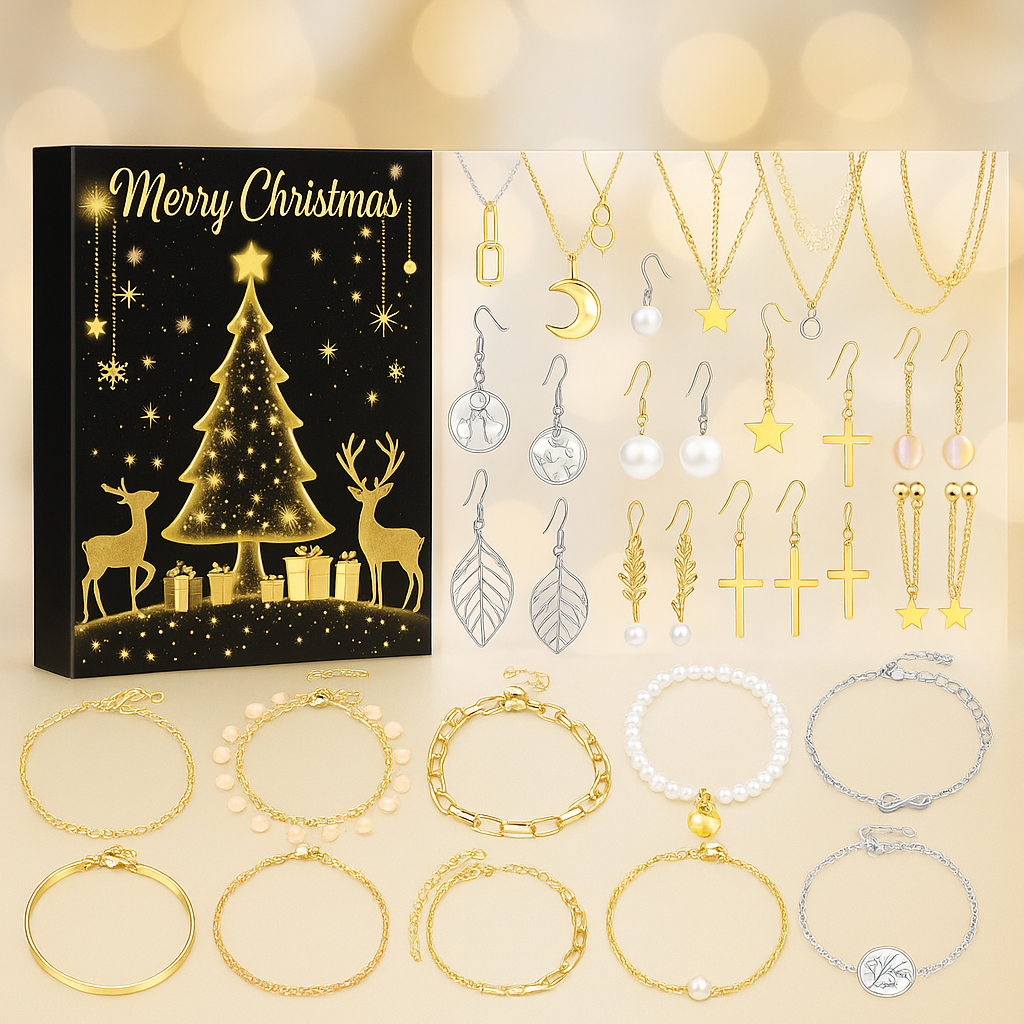 Eleganter Schmuck Adventskalender – Halsketten, Ohrringe & Armbänder Geschenkset