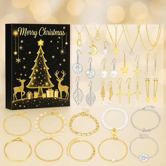 Eleganter Schmuck Adventskalender – Halsketten, Ohrringe & Armbänder Geschenkset