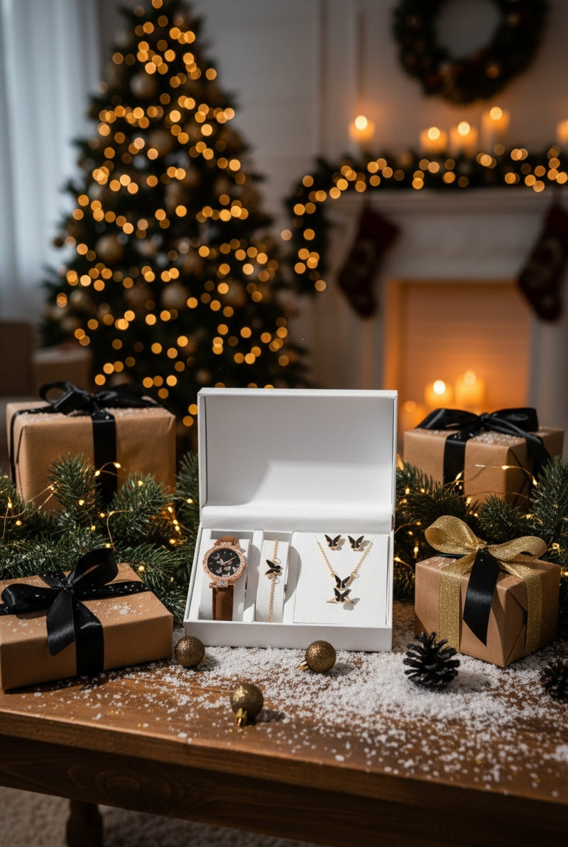 Butterfly Schmuckset mit Uhr – Eleganz & Leichtigkeit in Braun